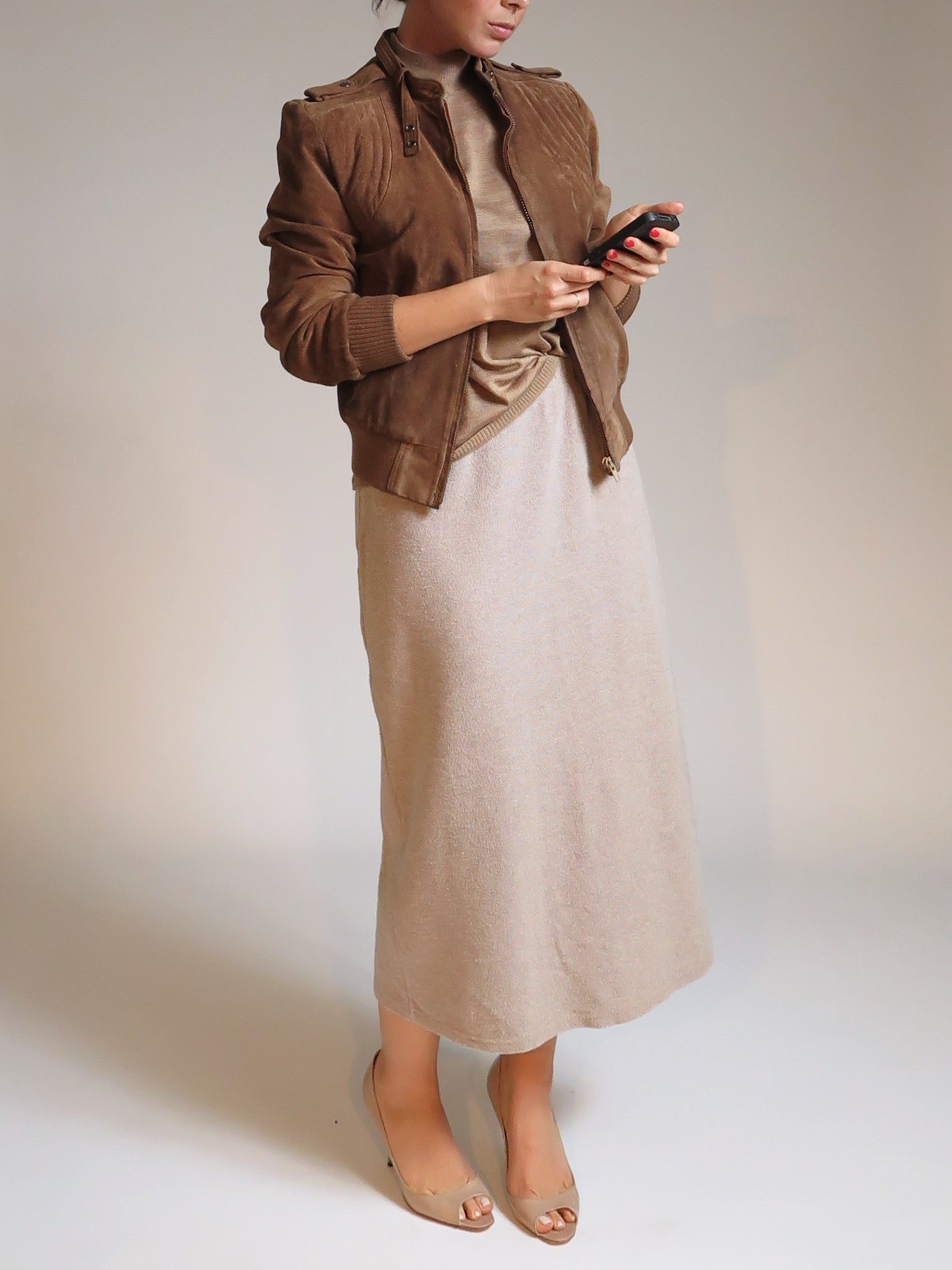 Creme Knit Pencil Skirt
