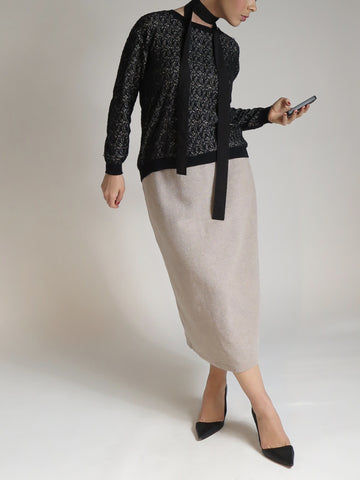 Creme Knit Pencil Skirt